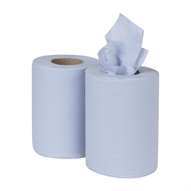 Nisbets Essentials Centrefeed Blue Rolls 2-Ply 320 Sheets (2 Pack) hy034