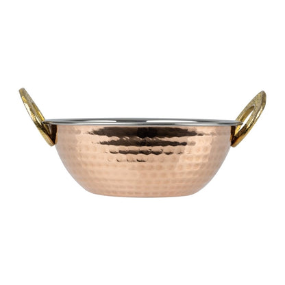 Olympia Copper Kadai Dish Stainless Steel Brass Handles 400ml hy128