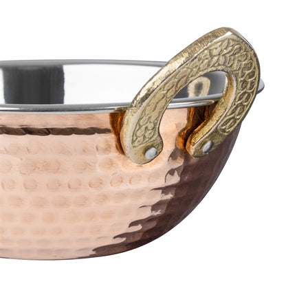 Olympia Copper Kadai Dish Stainless Steel Brass Handles 400ml hy128