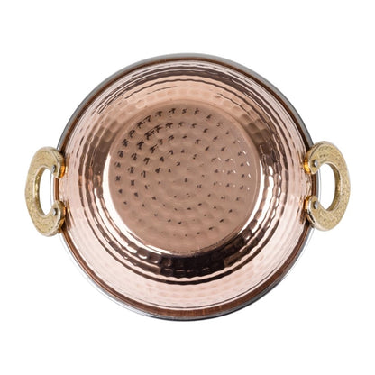 Olympia Copper Kadai Dish Stainless Steel Brass Handles 400ml hy128