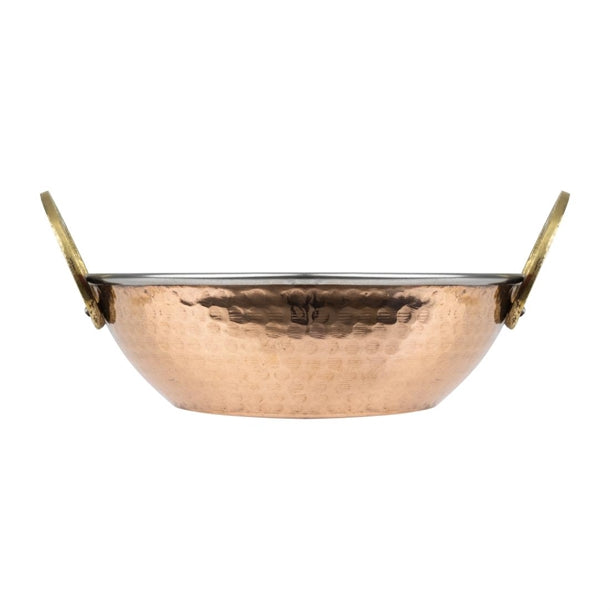 Olympia Copper Kadai Dish Stainless Steel Brass Handles 660ml hy129