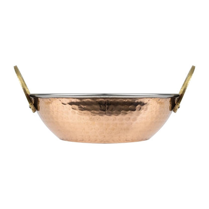 Olympia Copper Kadai Dish Stainless Steel Brass Handles 660ml hy129