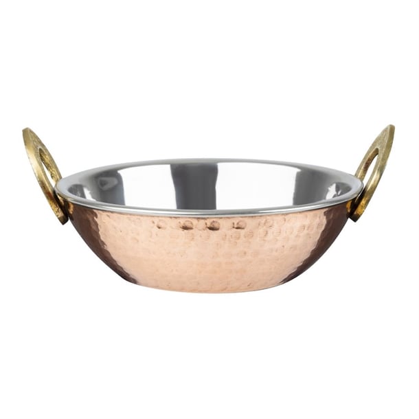 Olympia Copper Kadai Dish Stainless Steel Brass Handles 660ml hy129
