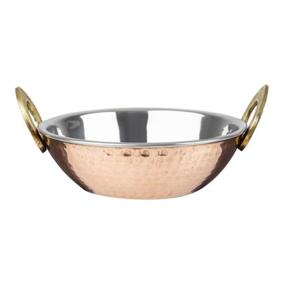 Olympia Copper Kadai Dish Stainless Steel Brass Handles 660ml hy129