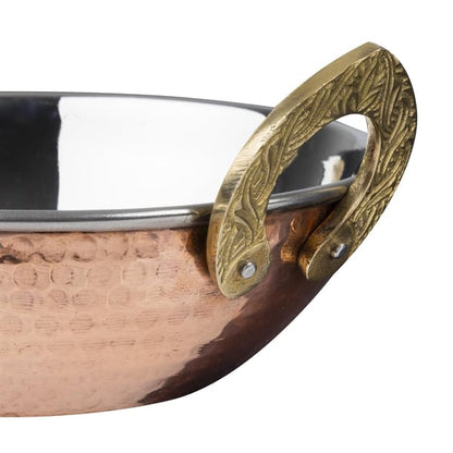 Olympia Copper Kadai Dish Stainless Steel Brass Handles 660ml hy129