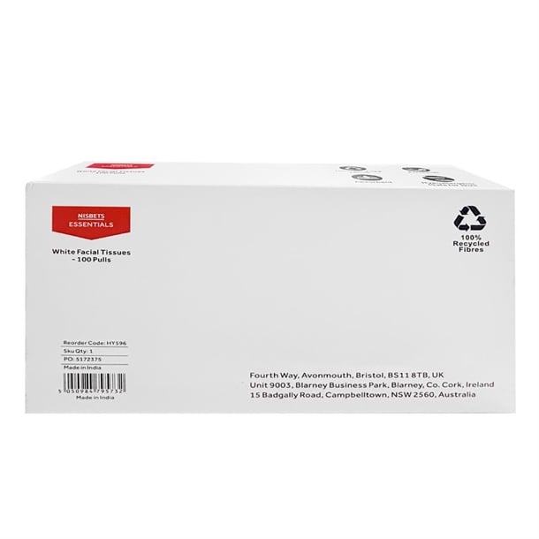 Nisbets Essentials White Facial Tissues - 100 Sheets (36 Pack) hy596