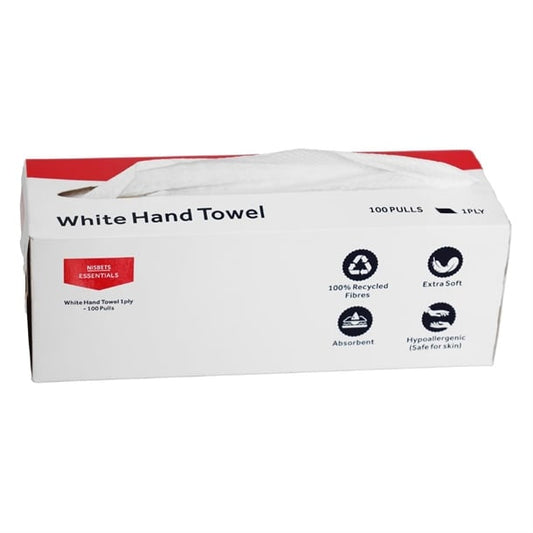 Nisbets Essentials White Hand Towels 1ply - 100 Sheets (36 Pack) hy598