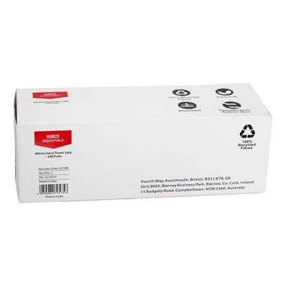 Nisbets Essentials White Hand Towels 1ply - 100 Sheets (36 Pack) hy598