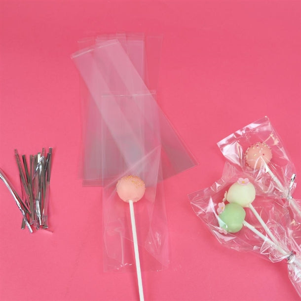 PME Cake Pop Bags with Silver Ties 254x76mm (25 Pack) hz061