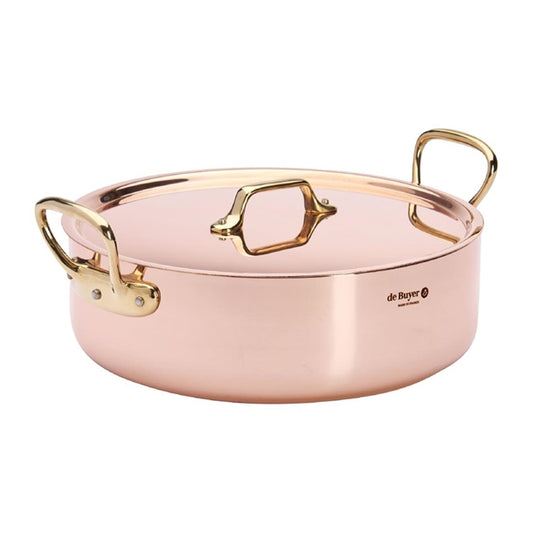 De Buyer Inocuivre Saute Pan with Lid Brass 28cm hz626