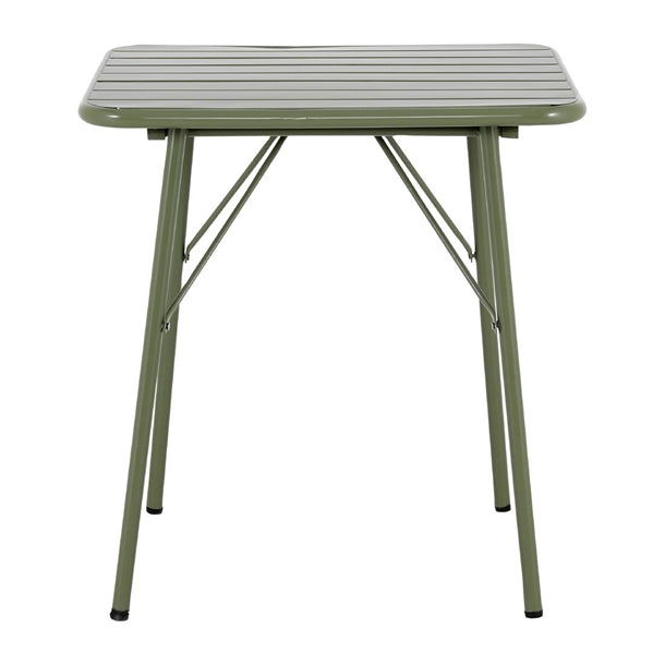 Bolero Amalfi Square Slatted Steel Folding Table Olive Green 700mm hz820