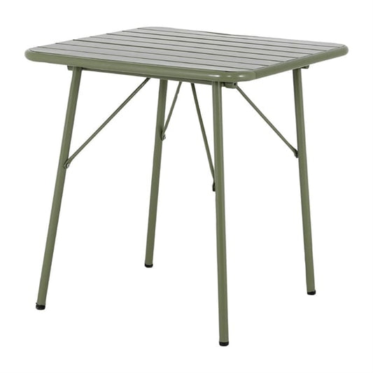 Bolero Amalfi Square Slatted Steel Folding Table Olive Green 700mm hz820