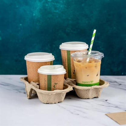 Vegware Moulded Pulp Fibre Splitable 4-Cup Carry Trays (160 Pack) hz938