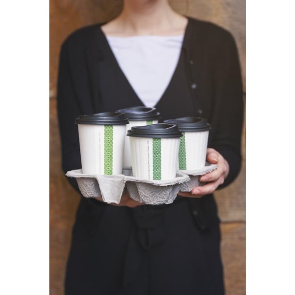 Vegware Moulded Pulp Fibre Splitable 4-Cup Carry Trays (160 Pack) hz938