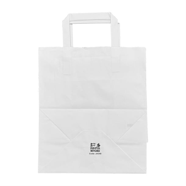 Fiesta Recyclable Flat Handle Paper Bags White (250 Pack) p_ja346