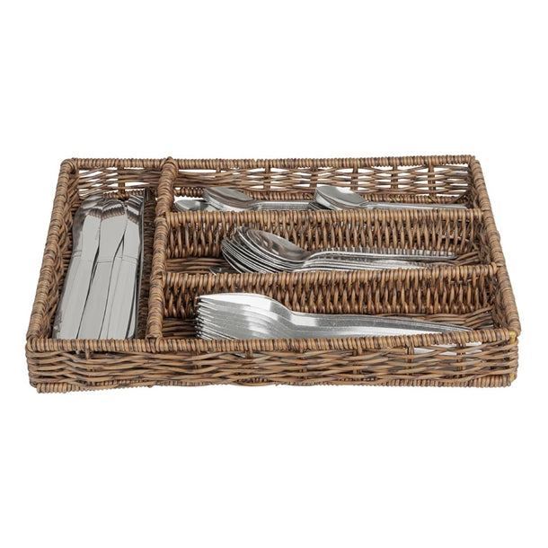 Olympia Polywicker Cutlery Organiser Dark Brown 340x250mm ja357