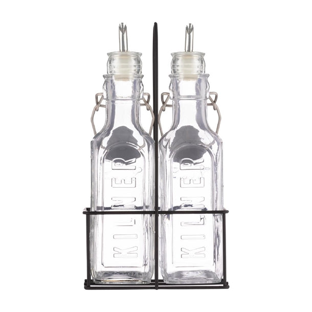 Kilner Oil Bottles and Metal Rack 300ml (2 Pack) ja611