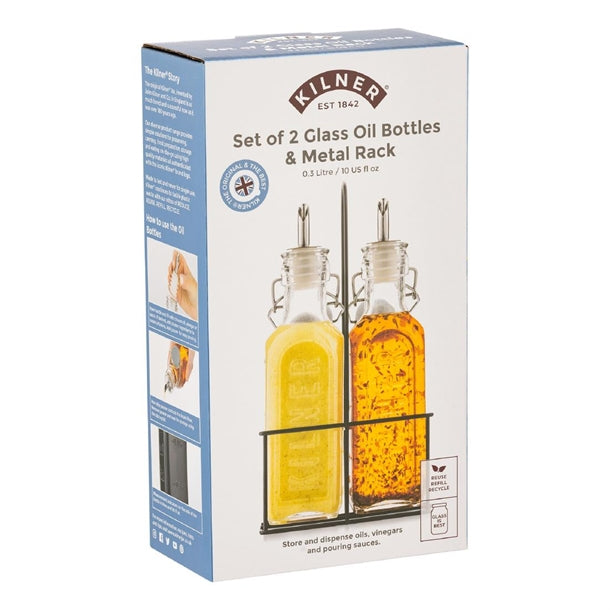 Kilner Oil Bottles and Metal Rack 300ml (2 Pack) ja611
