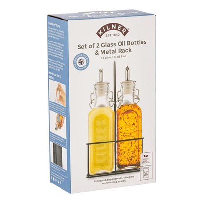 Kilner Oil Bottles and Metal Rack 300ml (2 Pack) ja611