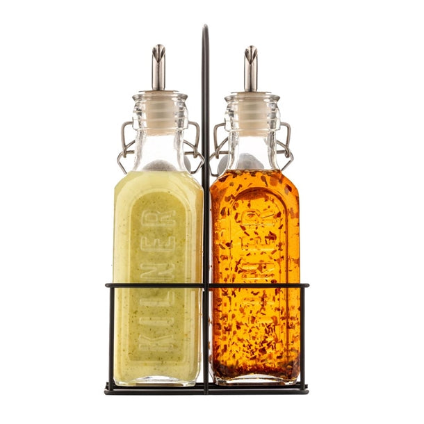 Kilner Oil Bottles and Metal Rack 300ml (2 Pack) ja611