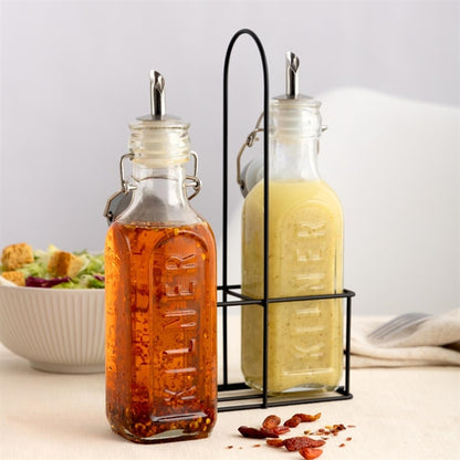 Kilner Oil Bottles and Metal Rack 300ml (2 Pack) ja611