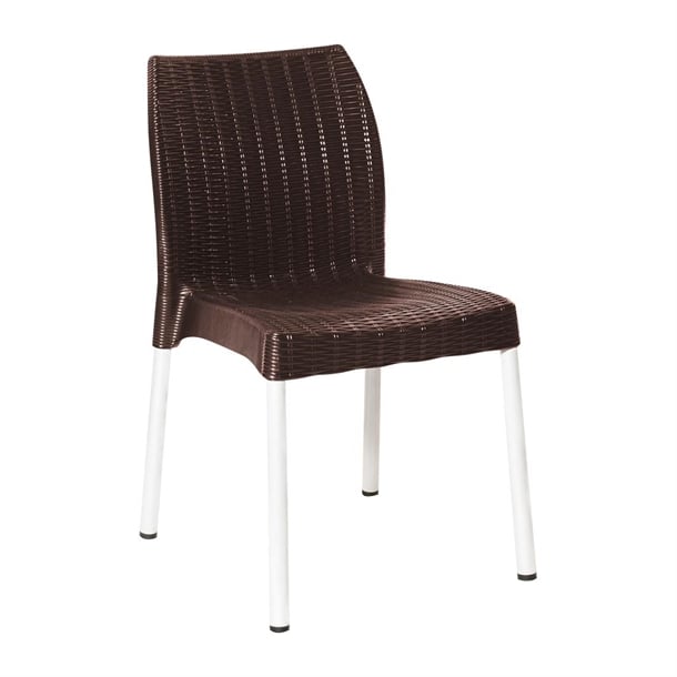 Bolero Elements Polypropylene Rattan Side Chairs Dark Brown (4 Pack) ja914