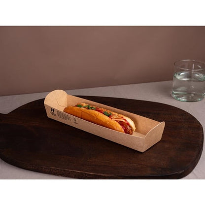 Notpla 10"x3" Hotdog Trays - Kraft (320 Pack) jb816