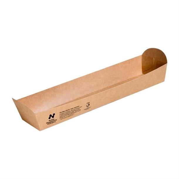 Notpla 10"x3" Hotdog Trays - Kraft (320 Pack) jb816