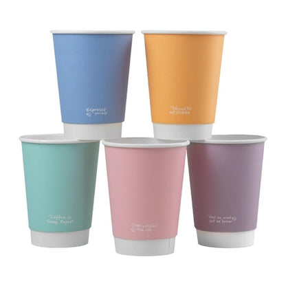 Vegware Feel Good Double Wall Hot Cups Pastel 8oz (500 Pack) jb817