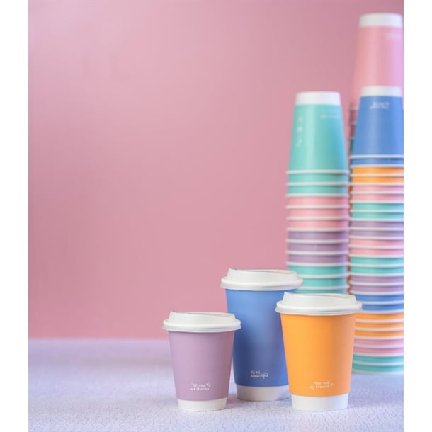 Vegware Feel Good Double Wall Pastel Hot Cups 16oz (400 Pack) jb819