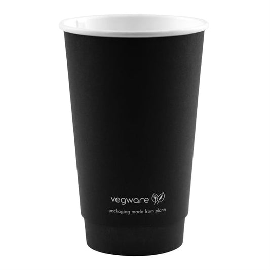 Vegware Double Wall Hot Cups Black 16oz (400 Pack) jb822