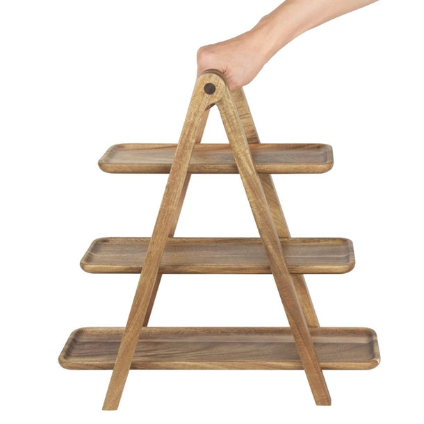 Olympia Acacia Wood 3-Tier Serving Trays with Display Stand jb989