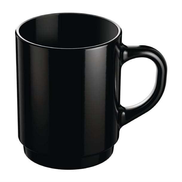 Arcoroc Opal Stackable Mugs Black 250ml (6 Pack) jc976