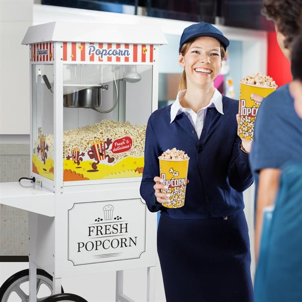 Haxro HX8837 Popcorn Machine and Cart White je458