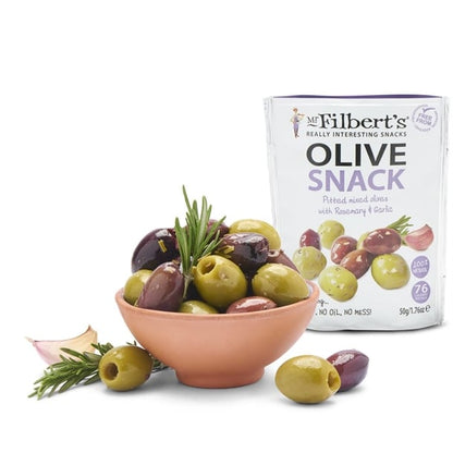 Mr Filbert's Grab and Go Rosemary & Garlic Olives (12 x 50g) jk300