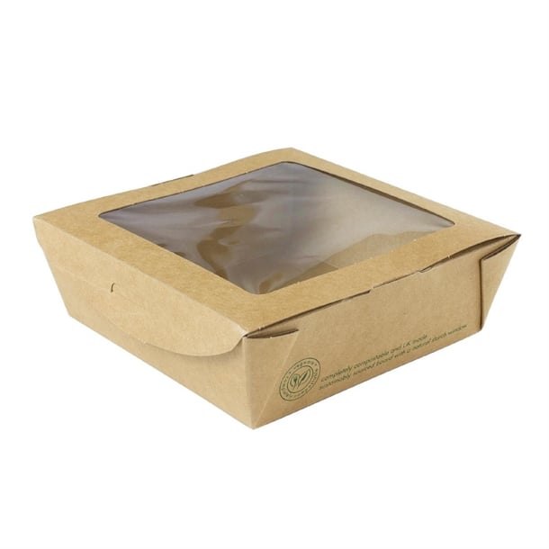 Vegware Salad Boxes with Window Kraft Medium 650ml (300 Pack) jk364