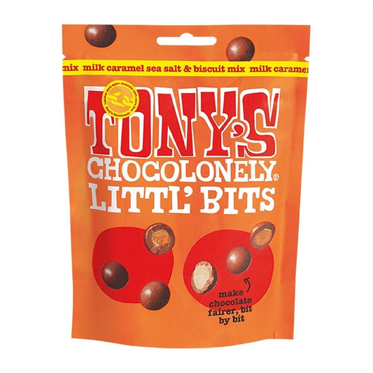 Tony's Chocolonely Littl' Bits Milk Caramel Sea Salt Biscuit Mix 100g (8 Pack) ka617