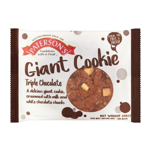 Paterson's Giant Triple Choc Cookie 60g (18 Pack) ka646