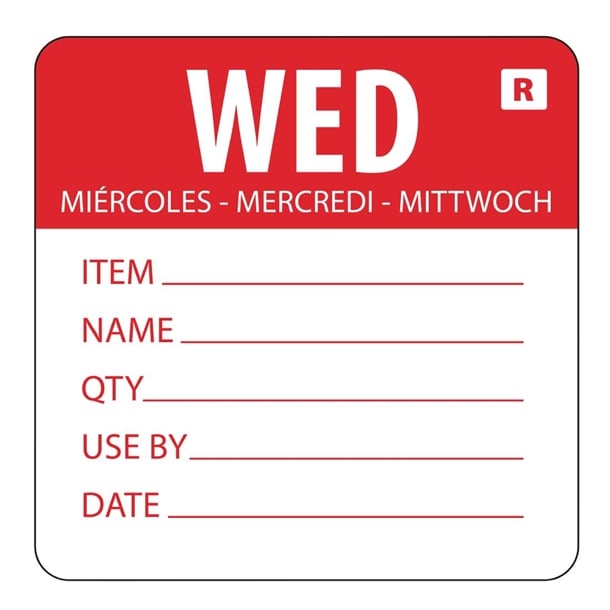 Hygiplas Removable Day of the Week Label Wednesday (500 Pack) l068