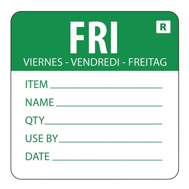 Hygiplas Removable Day of the Week Label Friday (500 Pack) l070