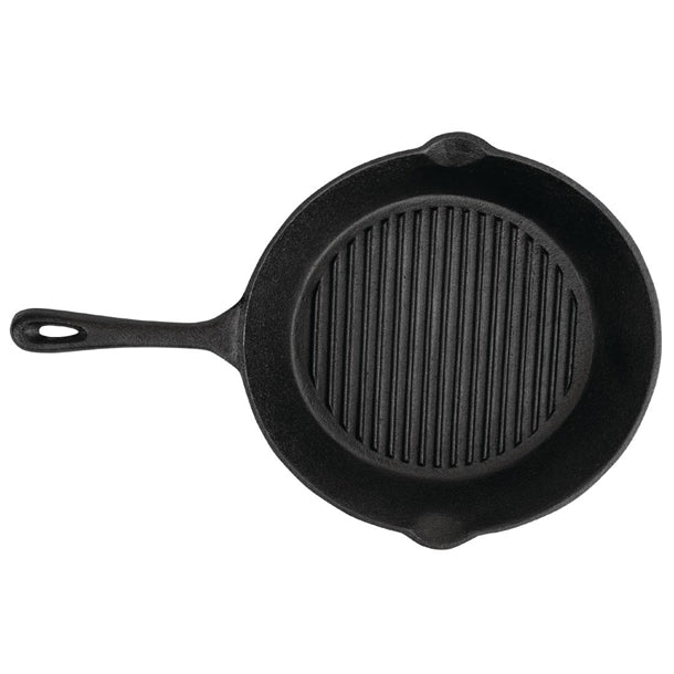 Vogue Round Cast Iron Ribbed Skillet Pan 26cm m652
