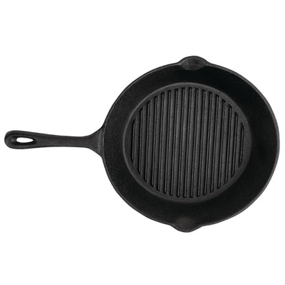Vogue Round Cast Iron Ribbed Skillet Pan 26cm m652
