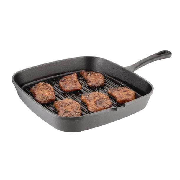 Vogue Square Cast Iron Ribbed Skillet Pan 24cm m653