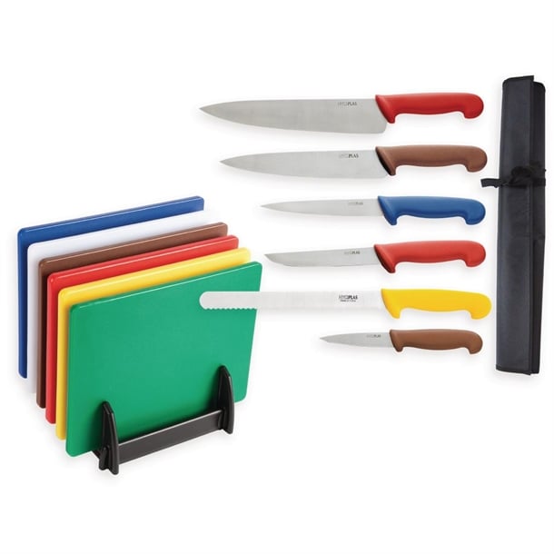 Special Offer Hygiplas Low Density 6 Chopping Boards and 6 Knives Set s122