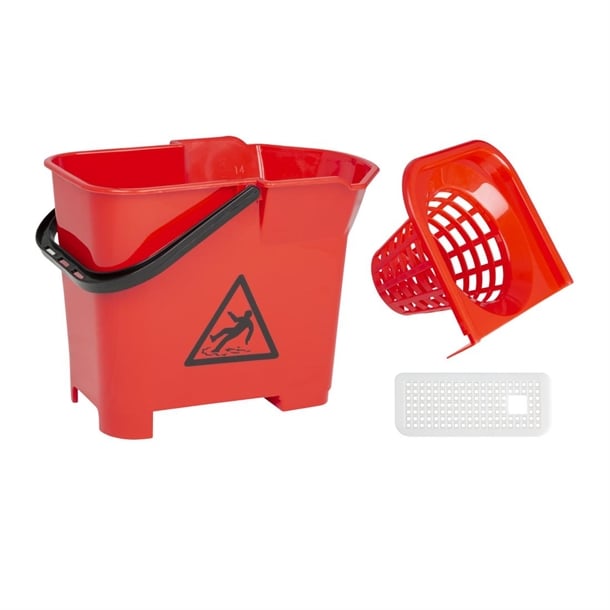 Nisbets Essentials Mop Bucket & Wringer 10Ltr Red (3 parts) s222