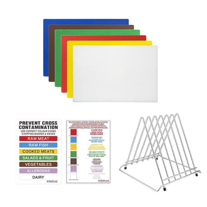 Hygiplas High Density 6-Piece Chopping Board Set with Rack 455x305x12mm s237