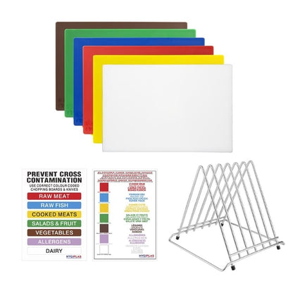 Hygiplas Low Density 6-Piece Chopping Board Set with Rack 455x305x20mm s678