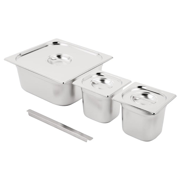 Vogue Stainless Steel Gastronorm Tray Set 2x 1/6 and 2/3 with Lids sa241