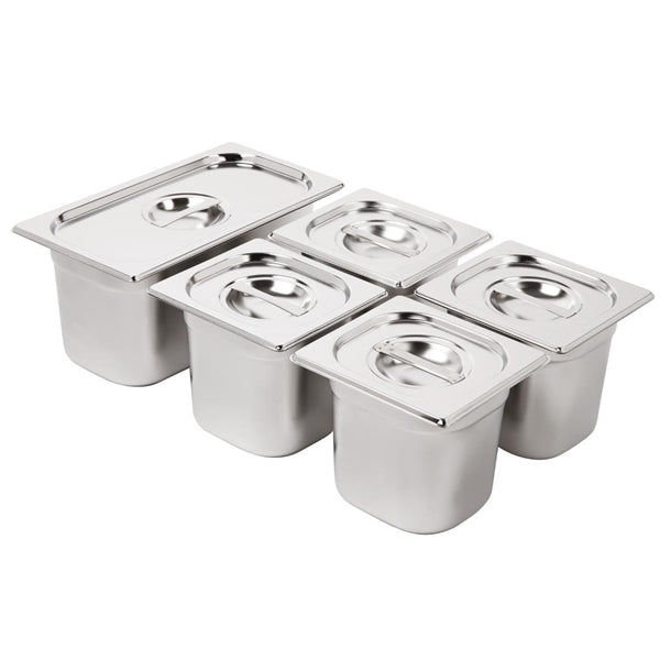 Vogue Stainless Steel Gastronorm Tray Set 1/3 and 4 x 1/6 with Lids sa246
