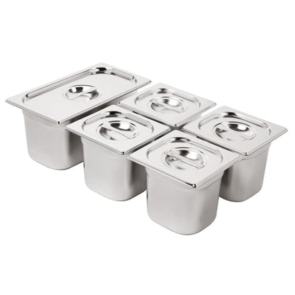 Vogue Stainless Steel Gastronorm Tray Set 1/3 and 4 x 1/6 with Lids sa246